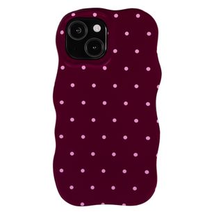 Selencia Vivid Wavy Backcover met MagSafe Apple iPhone 15 - Happy Dots Burgundy
