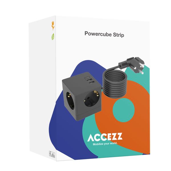 Accezz PowerCube Strip | 6-in-1 - 1x USB-C + 2x USB-A + 3x stopcontact - 4000 watt - Wit