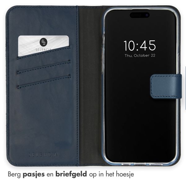 Selencia Echt Lederen Bookcase iPhone 15 Pro Max - Blauw