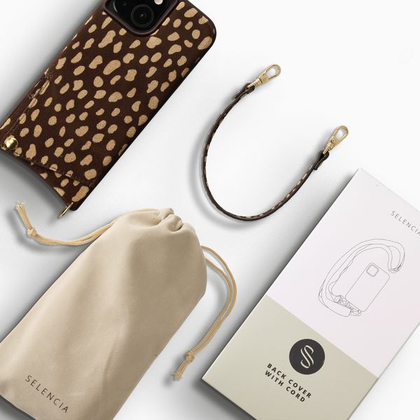 Selencia Nova Real Leather Backcover met Koord en Pashouder Apple iPhone 15 - Fawn Chic