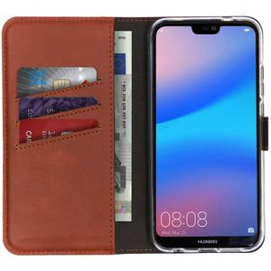 Selencia Echt Lederen Bookcase Huawei P20 Lite - Donkerbruin