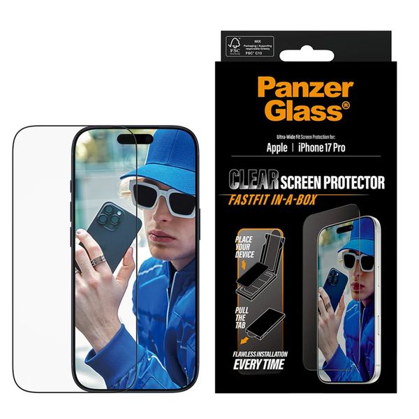 PanzerGlass Ultra Wide Fit FastFit in-a-box Screenprotector Apple iPhone 17 Pro