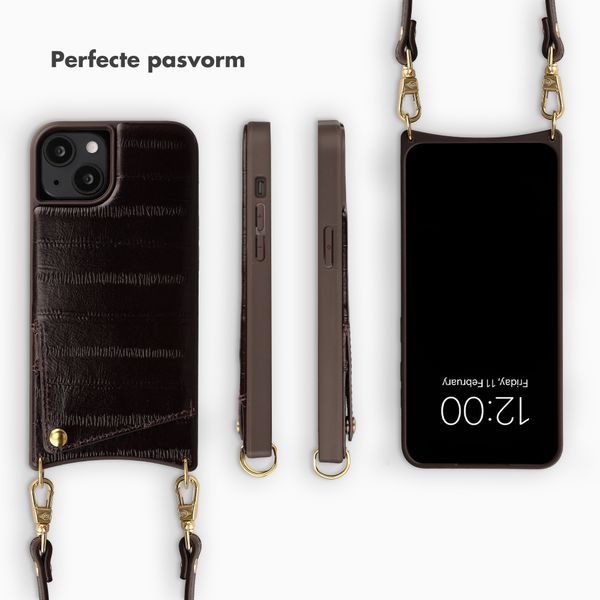 Selencia Nova Real Leather Backcover met Koord en Pashouder Apple iPhone 14 / 13 - Dark Chocolate