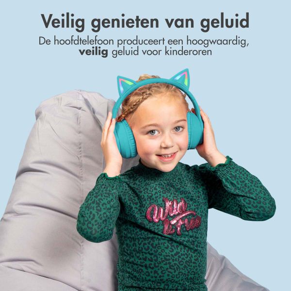 imoshion Draadloze Kinderkoptelefoon LED Light Cat Ear - Met AUX kabel - Lichtblauw