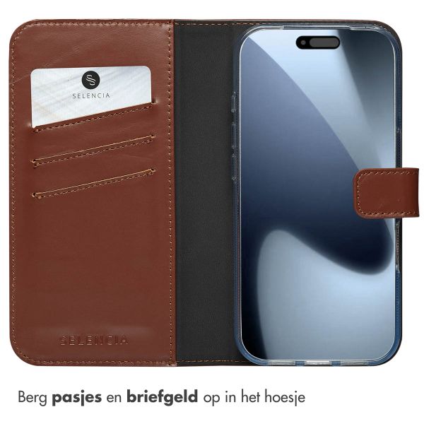 Selencia Echt Leren Bookcase Apple iPhone 17 Pro - Light Brown