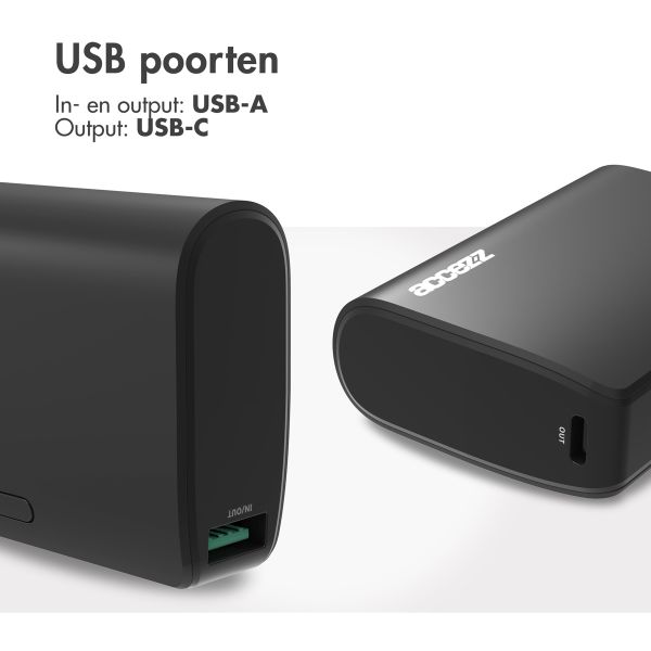 Accezz Omega Series - Powerbank - 10.000 mAh - USB-A & USB-C - Power Delivery - 35 Watt - Zwart