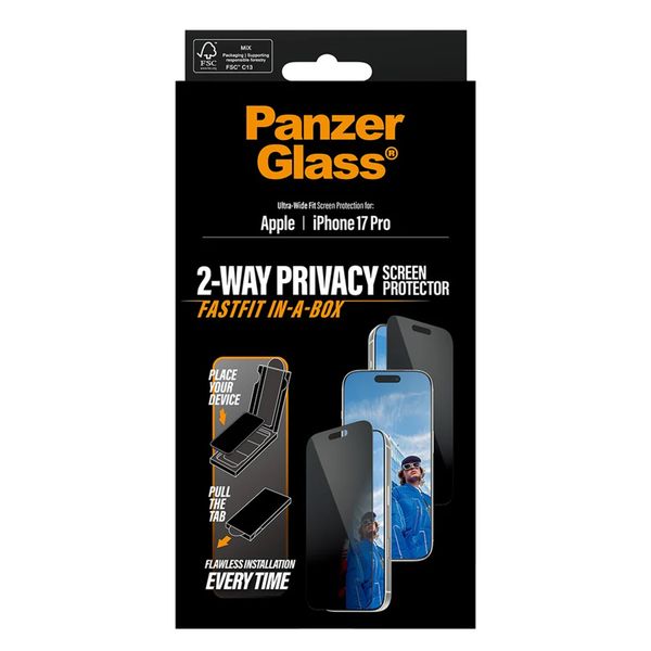 PanzerGlass Ultra Wide Fit FastFit in-a-box Privacy Screenprotector Apple iPhone 17 Pro