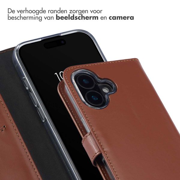 Selencia Echt Leren Bookcase Apple iPhone 16 - Lichtbruin