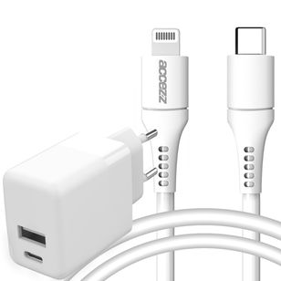 Accezz Wall Charger met Lightning naar USB-C kabel - Oplader - MFi certificering - 20 Watt - 1 meter - Wit