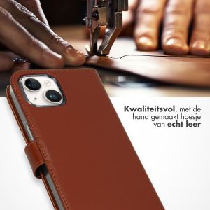 Selencia Echt Lederen Bookcase iPhone 15 - Lichtbruin