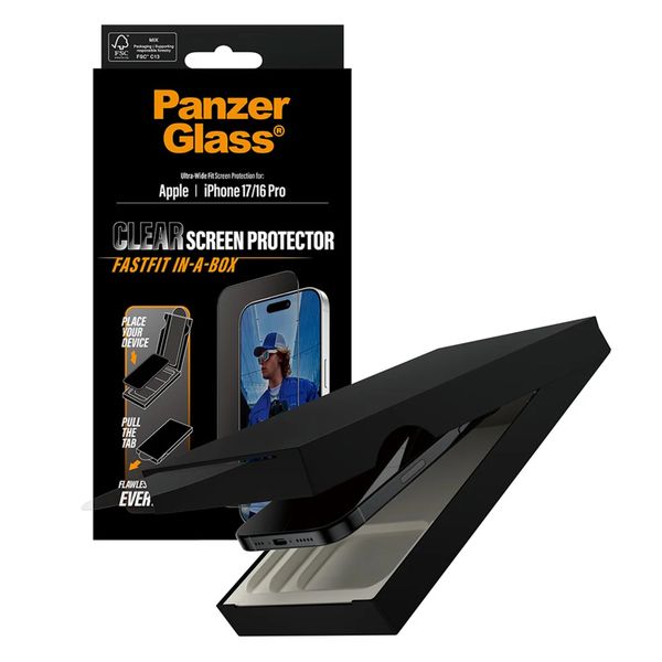 PanzerGlass Ultra Wide Fit FastFit in-a-box Screenprotector Apple iPhone 17 / 16 Pro