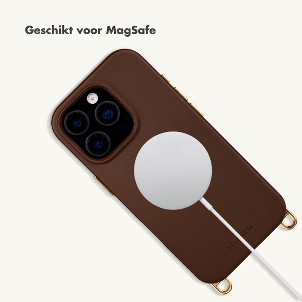 Selencia Rivièra MagSafe Backcover met afneembare haakjes Apple iPhone 16 Pro - Choco Brown