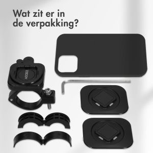 Accezz EasyLock telefoonhouder fiets - inclusief hoesje iPhone 15 Pro - Aluminium - 360 graden draaibaar - Zwart