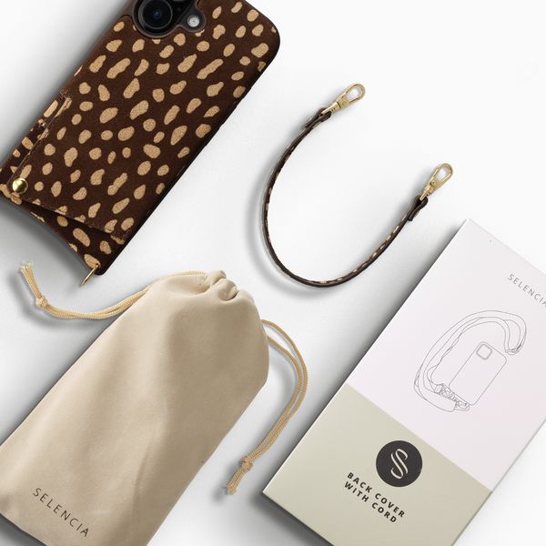 Selencia Nova Real Leather Backcover met Koord en Pashouder Apple iPhone 17 - Fawn Chic