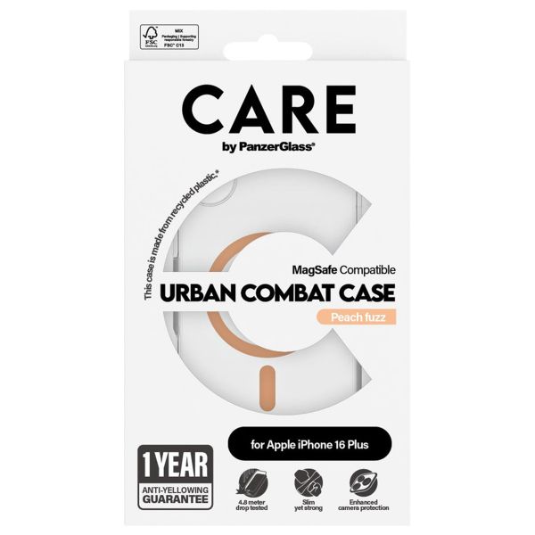 CARE by PanzerGlass Urban Combat Case MagSafe iPhone 16 Plus - Transparant / Peach