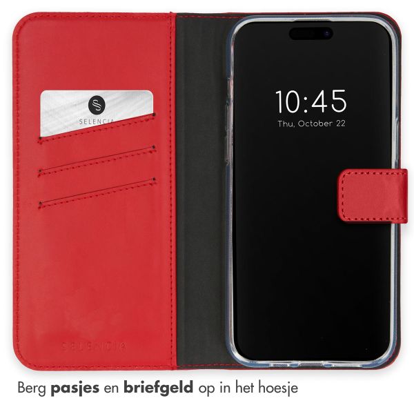 Selencia Echt Lederen Bookcase iPhone 15 Pro Max - Rood