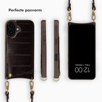 Selencia Nova Real Leather Backcover met Koord en Pashouder Apple iPhone 16 - Dark Chocolate