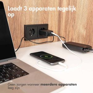 Accezz Power Pro GaN Ultra Fast Wall Charger - Oplader 2x USB-C & USB aansluiting - Snellader - Power Delivery - 65W - Zwart