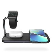 Zens Aluminium 3-in-1 Wireless Charger | Dubbele draadloze oplaadpad + Apple Watch - Zwart