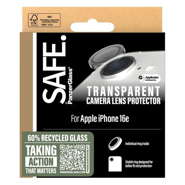 SAFE by PanzerGlass Camera Lens Protector iPhone 16e - Transparant