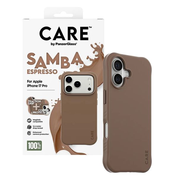 CARE by PanzerGlass Fashionable Case Samba met MagSafe Apple iPhone 17 Pro - Espresso Brown