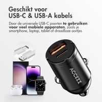 Accezz Autolader | Snellader met 2 poorten - USB-A 30 watt + USB-C 65 watt - Zwart