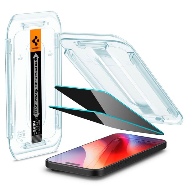 Spigen GLAStR Privacy EZ Fit Screenprotector + Applicator Apple iPhone 16 Pro