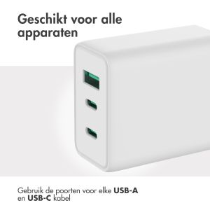 Accezz Power Pro GaN Ultra Fast Wall Charger - Oplader 2x USB-C & USB aansluiting - Snellader - Power Delivery - 65W - Wit