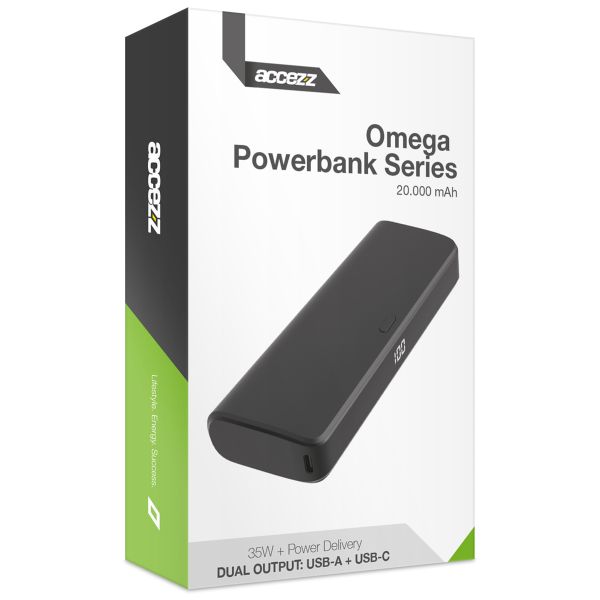 Accezz Omega Series - Powerbank - 20.000 mAh - USB-A & USB-C - Power Delivery - 35 Watt - Zwart