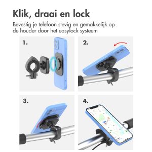 Accezz EasyLock telefoonhouder fiets - inclusief hoesje iPhone 15 Pro - Aluminium - 360 graden draaibaar - Zwart