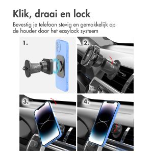 Accezz EasyLock telefoonhouder auto - inclusief hoesje iPhone 14 - Ventilatierooster - 360 graden draaibaar - Zwart