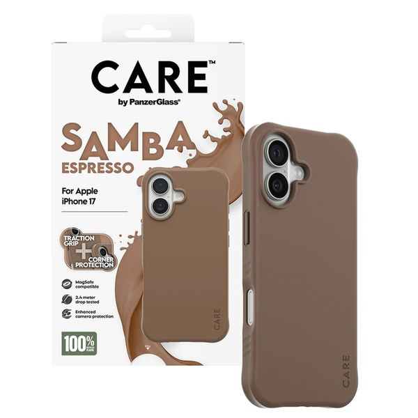CARE by PanzerGlass Fashionable Case Samba met MagSafe Apple iPhone 17 - Espresso Brown