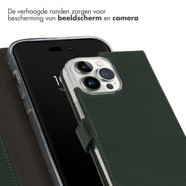 Selencia Echt Lederen Bookcase iPhone 14 Pro Max - Groen