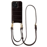 Selencia Nova Real Leather Backcover met Koord en Pashouder Apple iPhone 14 Pro - Dark Chocolate