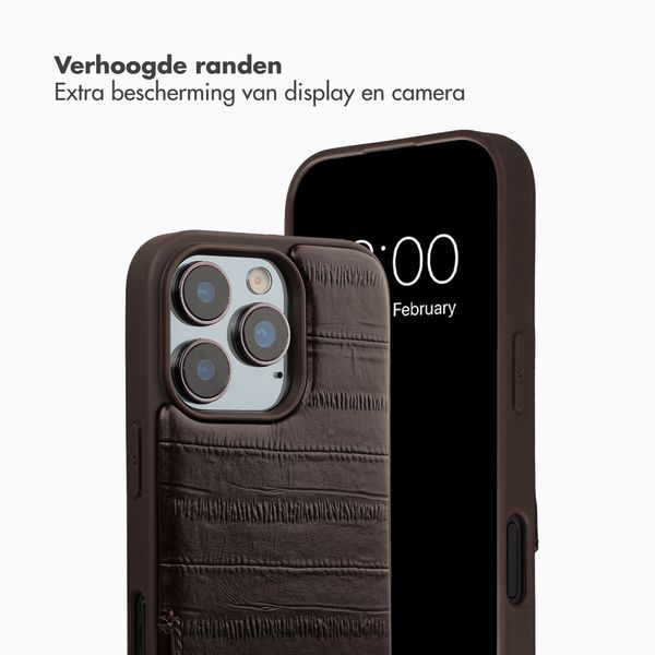 Selencia Nova Real Leather Backcover met Koord en Pashouder Apple iPhone 16 Pro - Dark Chocolate