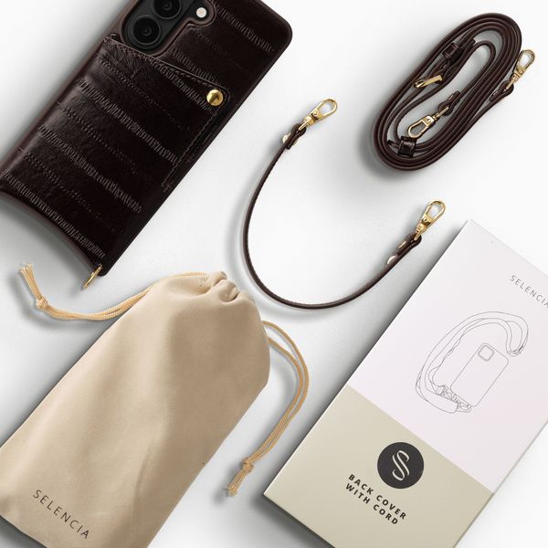 Selencia Nova Real Leather Backcover met Koord en Pashouder Samsung Galaxy S26 - Dark Chocolate
