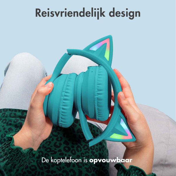imoshion Draadloze Kinderkoptelefoon LED Light Cat Ear - Met AUX kabel - Lichtblauw