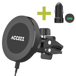 Accezz Telefoonhouder auto met Magsafe - Draadloze oplader - Ventilatierooster - Zwart 