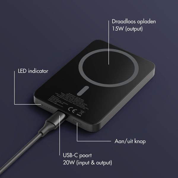 Accezz Kevlar Powerbank 5.000 mAh - MagSafe en Qi2 - Zwart