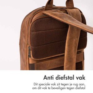 Accezz Leather Laptop rugzak 16 inch - Cognac