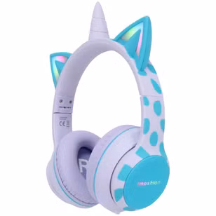 imoshion Draadloze Kinderkoptelefoon Unicorn LED Light - Decibelbegrenzer - Met AUX kabel - Lavender Lilac / Soft Blue