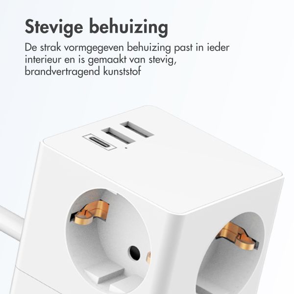 Accezz PowerCube Strip | 6-in-1 - 1x USB-C + 2x USB-A + 3x stopcontact - 4000 watt - Wit