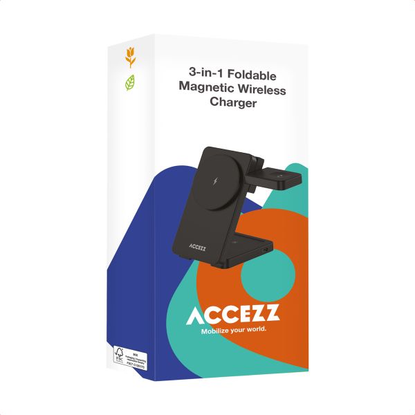 Accezz 3-in-1 Opvouwbare Draadloze MagSafe Oplader - 20W - Zwart