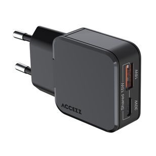 Accezz Ultra Slim GaN Oplader - USB-C + USB-A - 30W - Zwart