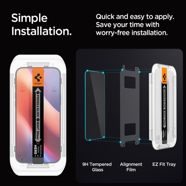 Spigen GLAStR Privacy EZ Fit Screenprotector + Applicator Apple iPhone 16 Pro
