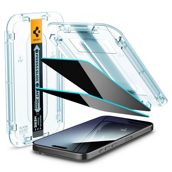Spigen GLAStR Privacy EZ Fit Screenprotector + Applicator Apple iPhone 15 Pro Max