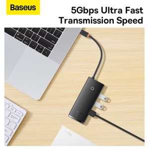 Baseus Lite 5-in-1 USB-C Hub - 4K HD - 100 Watt opladen - Docking station - Zwart