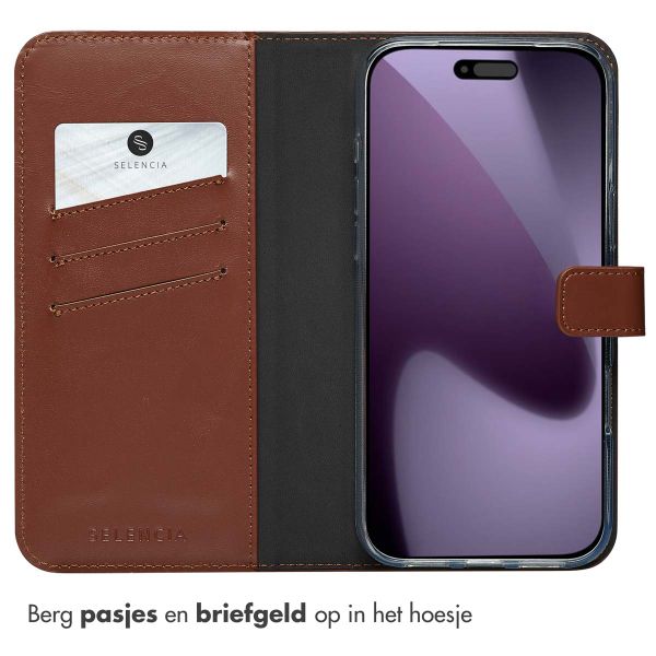 Selencia Echt Leren Bookcase Apple iPhone 17 Pro Max - Light Brown
