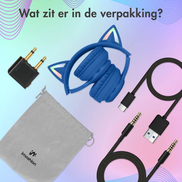 imoshion Draadloze Kinderkoptelefoon LED Light Cat Ear - Met AUX kabel - Cobalt Blue