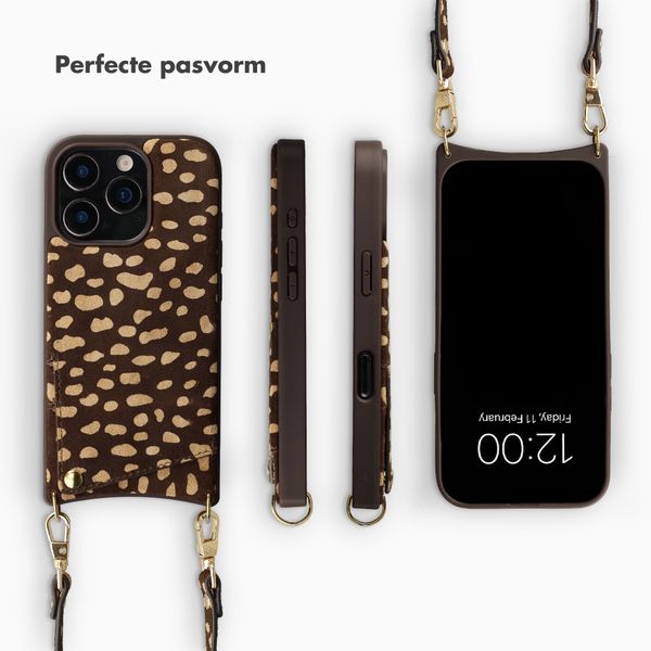 Selencia Nova Real Leather Backcover met Koord en Pashouder Apple iPhone 16 Pro - Fawn Chic